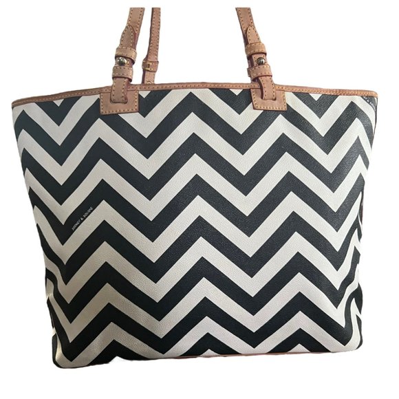 Dooney & Bourke Chevron Tote Bag Black White - Picture 5 of 14